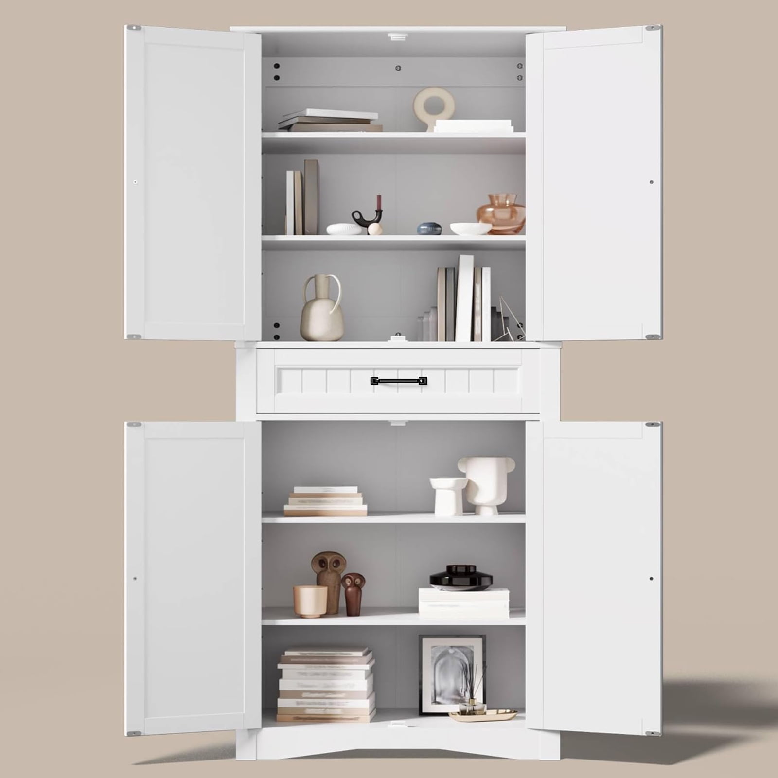 Aiho 71" Kitchen PantryStorage Cabinet with 4 Doors and 4 Adjustable Shelves, White