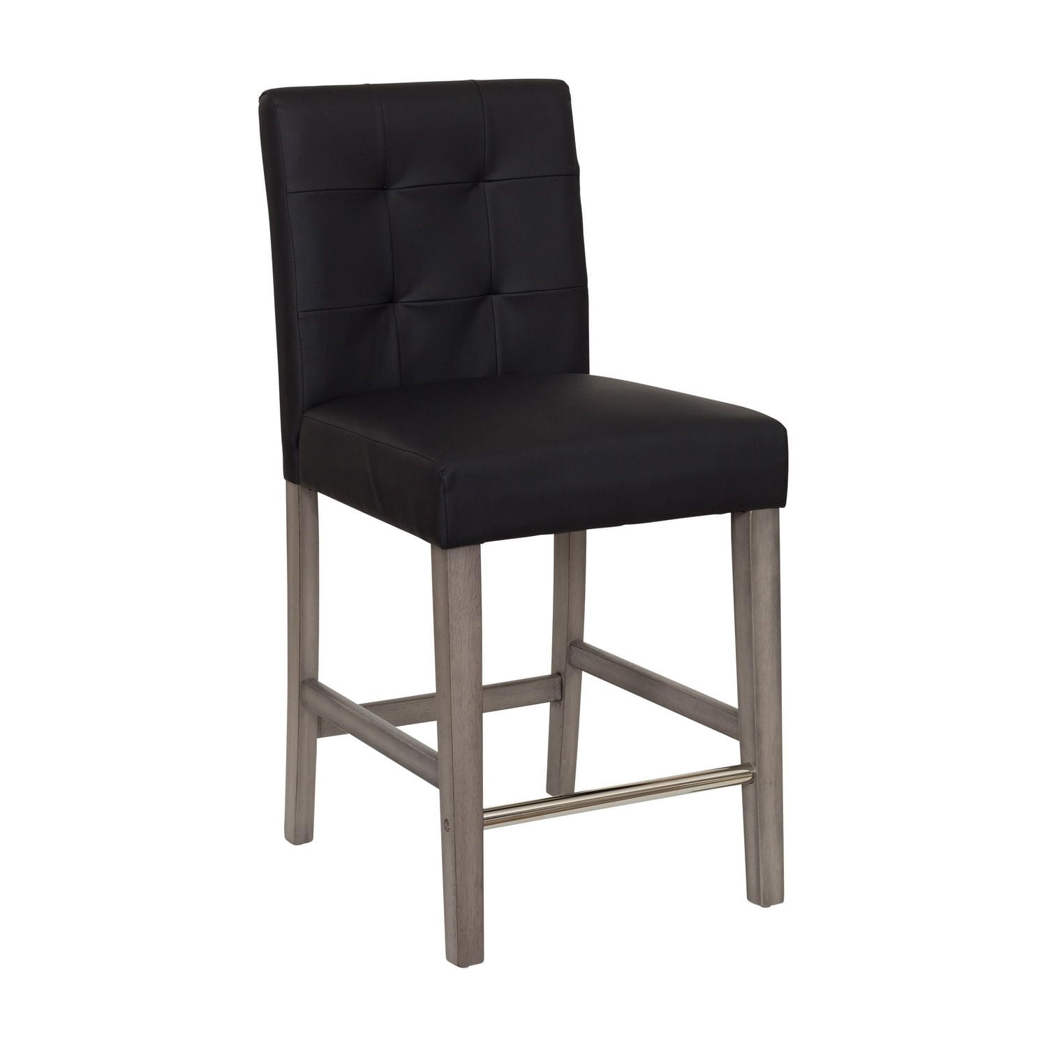 CorLiving Leila Faux Leather Upholstered Indoor Counter Height Bar Stool with High Back, Black