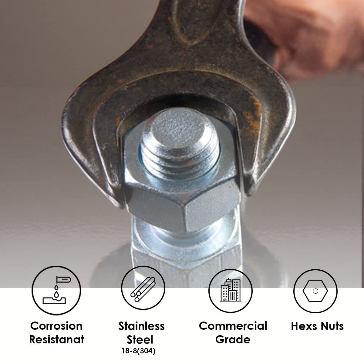 3/8"-16 Inch Lock Nut (100 Pack) Stainless Steel Finish Hex, 304 18-8 Stainless Steel with Nylon Insert, by Bolt Dropper