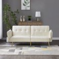 thumbnail image 6 of 78" Italian Velvet Futon Sofa Bed, Convertible Sleeper Loveseat Couch with Folded Armrests and Storage Bags for Living Room and Small Space, 280g Velvet, Beige, 6 of 9