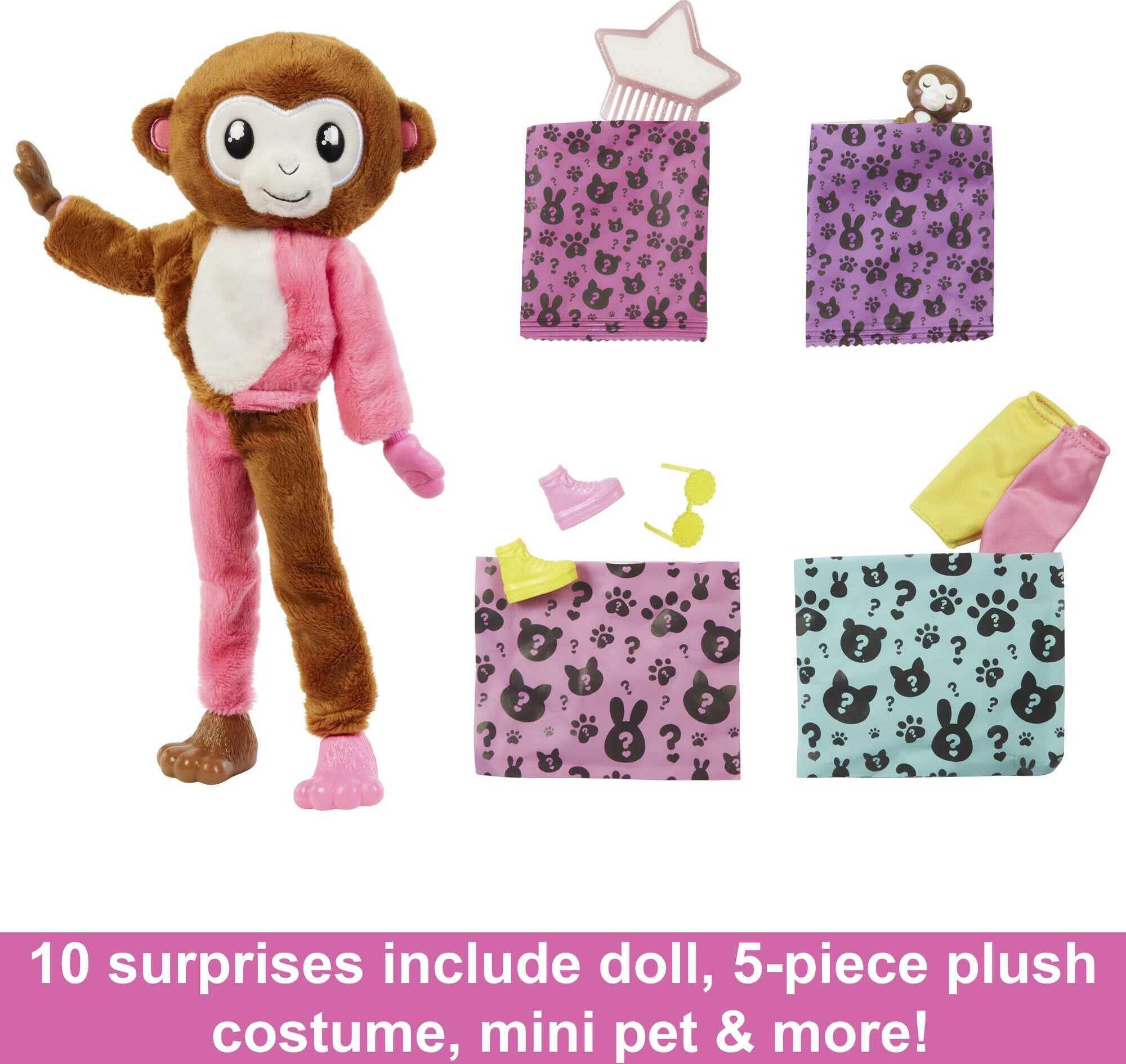 Barbie Cutie Reveal Chelsea Doll and Accessories, Jungle Series, Monkey-Themed Small Doll Set