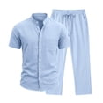 thumbnail image 5 of hotojiny Mens 2 Piece Outfits Casual Summer Vacation Beach Wear Classic Fit Button down Shirt with Straight Leg Pants Set(Light Blue,3X-Large), 5 of 7