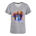 thumbnail image 5 of BiZtdJrK Mardi Gras Scrub Tops for Women Nursing Uniforms Casual V Neck Short Sleeve Tees Blouse Funny Printed Holiday Working Scrubs with Pockets Gray L Today's Sales, 5 of 6
