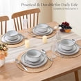 thumbnail image 2 of Stoneware Dinnerware Sets for 4, 12 Pieces Reactive Glaze Plates and Bowls Sets, Elegant Dishes with Rustic Terracotta Base, Dishwasher & Microwave , Scratch Resistant, Glacier White, 2 of 5