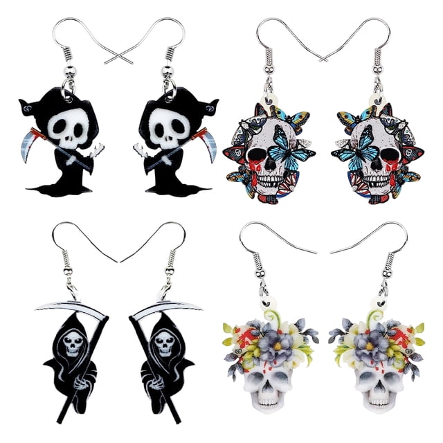 Pendientes Colgantes Con Gráficos Navideños 4/3 Pares Regalos Acrílica Terror