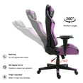 thumbnail image 4 of Gaming Chair Office Desk Chair Ergonomic Reclining Computer Chair Height Adjustable Swivel Recliner with Headrest Lumbar Support, Purple Black, 4 of 7