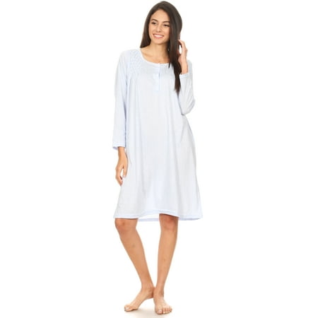 

653 Womens Nightgown Sleepwear Pajamas Woman Long Sleeve Sleep Dress Nightshirt Blue 4X