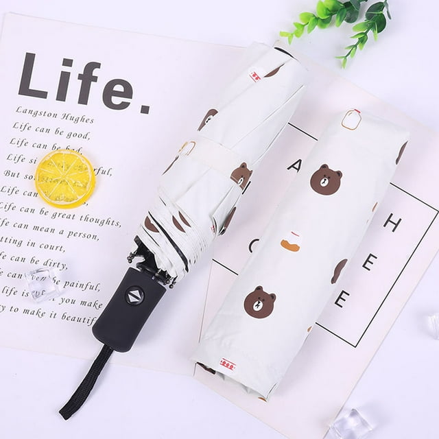 1 Pack Umbrella Automatic Travel Golf Sun Rain Windproof umbrellas with UV Protection for Woman Man, Bear White