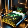 thumbnail image 3 of meiyoeat Neon Lights Twin Sheet Sets for Boys, Sci-Fi Green Yellow Gaming Bedding, 3 Pieces, 1 Flat Sheet, 1 Fitted Sheet and 1 Pillowcase, 3 of 6