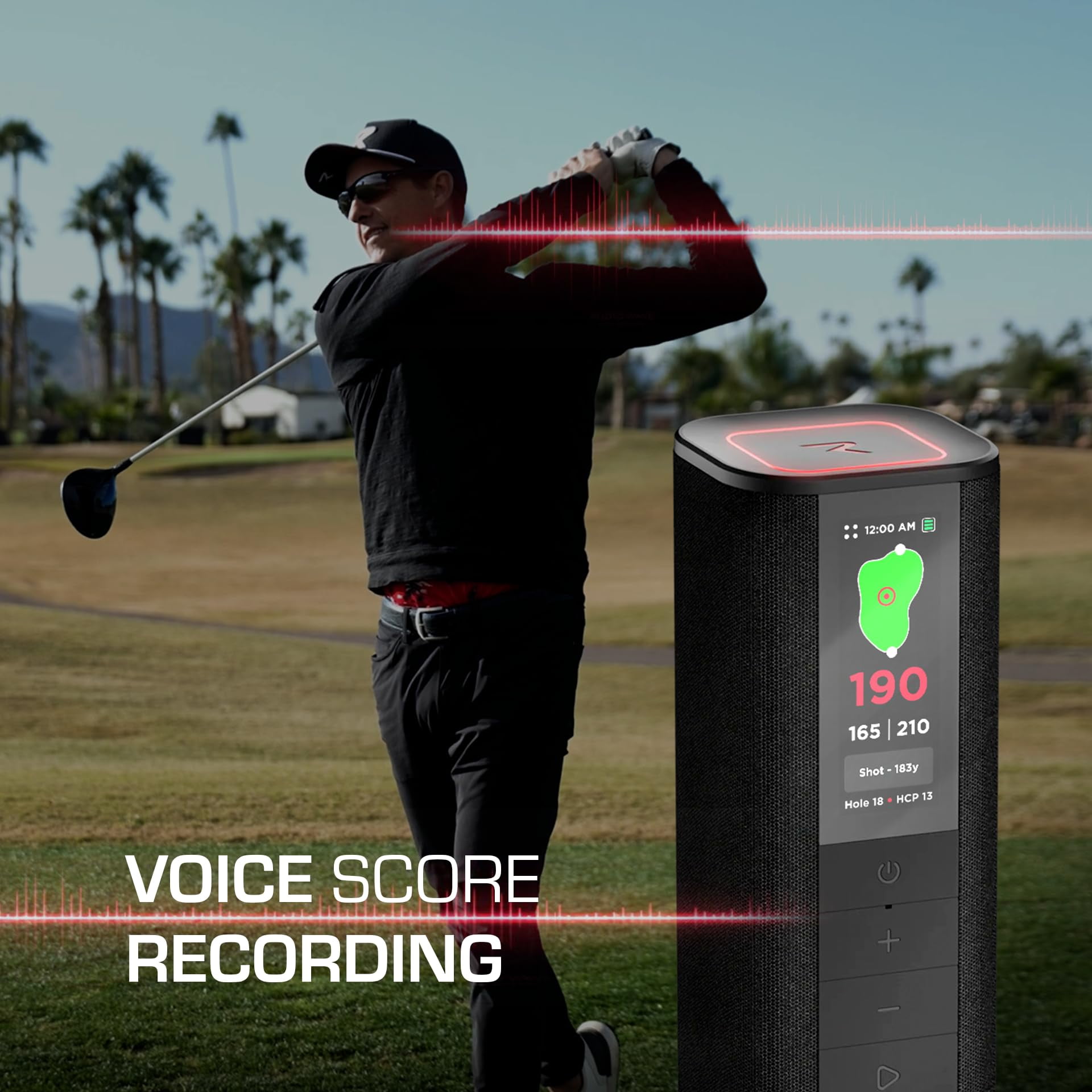 Sound Pro Golf GPS Speaker, Voice Scoring, Golf Cart Magnetic, Green View, 42,000+ Courses, Visual + Audible Distances, Hazard Distance, Touch Screen, 10+ Hours Battery, Power Bank, IPX7 Waterproof