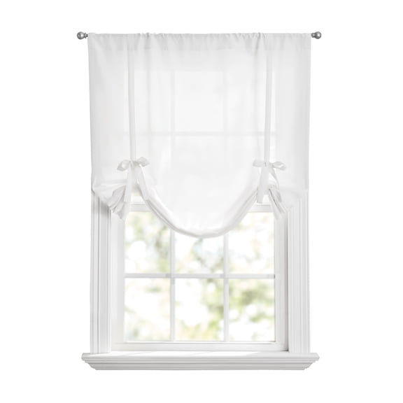 Mainstays Tie Up Balloon Shade Arctic White Light Filtering Pole Top 1 Piece, 42" W x 63" L