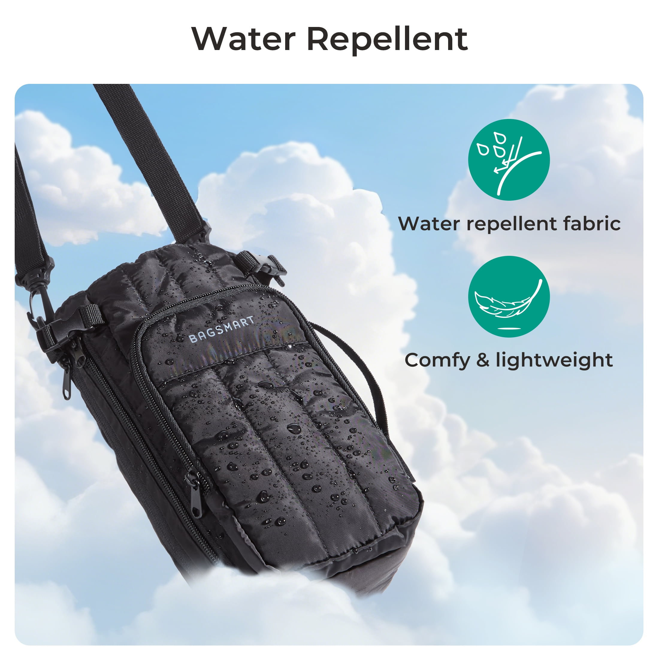 Bagsmart Unisex Expandable Water Bottle Carrier Bag for 32 oz to over 64 oz, Crossbody Water Bottle Holder with Adjustable Shoulder Hand Strap, Black