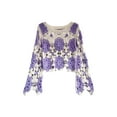 thumbnail image 2 of ZAXARRA Femmes Printemps Été Tricot Tops Manches Longues Col Rond Floral Crochet Casual Crop Tops, 2 of 3