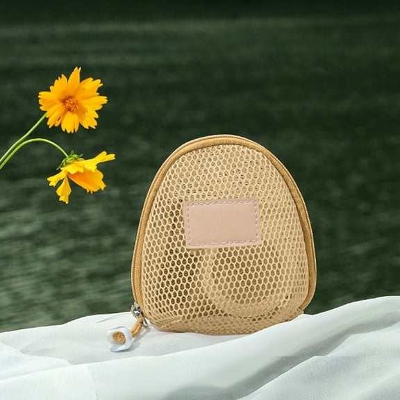 Taotanxi Small Cosmetic Bag with Double Layer Mesh, Mini Makeup Bag with Cute Bright Design Zippe Travel Toiletry Bag Brown