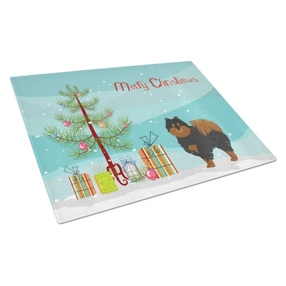Carolines Treasures CK3477LCB Pomeranian Christmas Tree Glass Cutting Board Large, 12H x 16W, multicolor