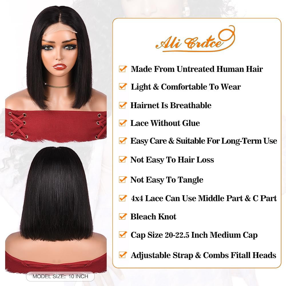 4x4 Bob Wig Human Hair 4x4 Lace Front Wigs Short Bob Human Hair 10 inch