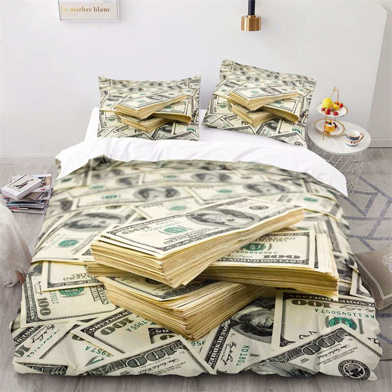 Money Bedding Set Microfiber Dollar Bills of United States Print Duvet Cover Twin King Size For