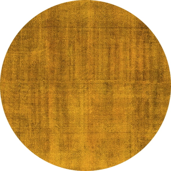 Ahgly Company Machine Washable Indoor Round Oriental Yellow Industrial Area Rugs, 3' Round