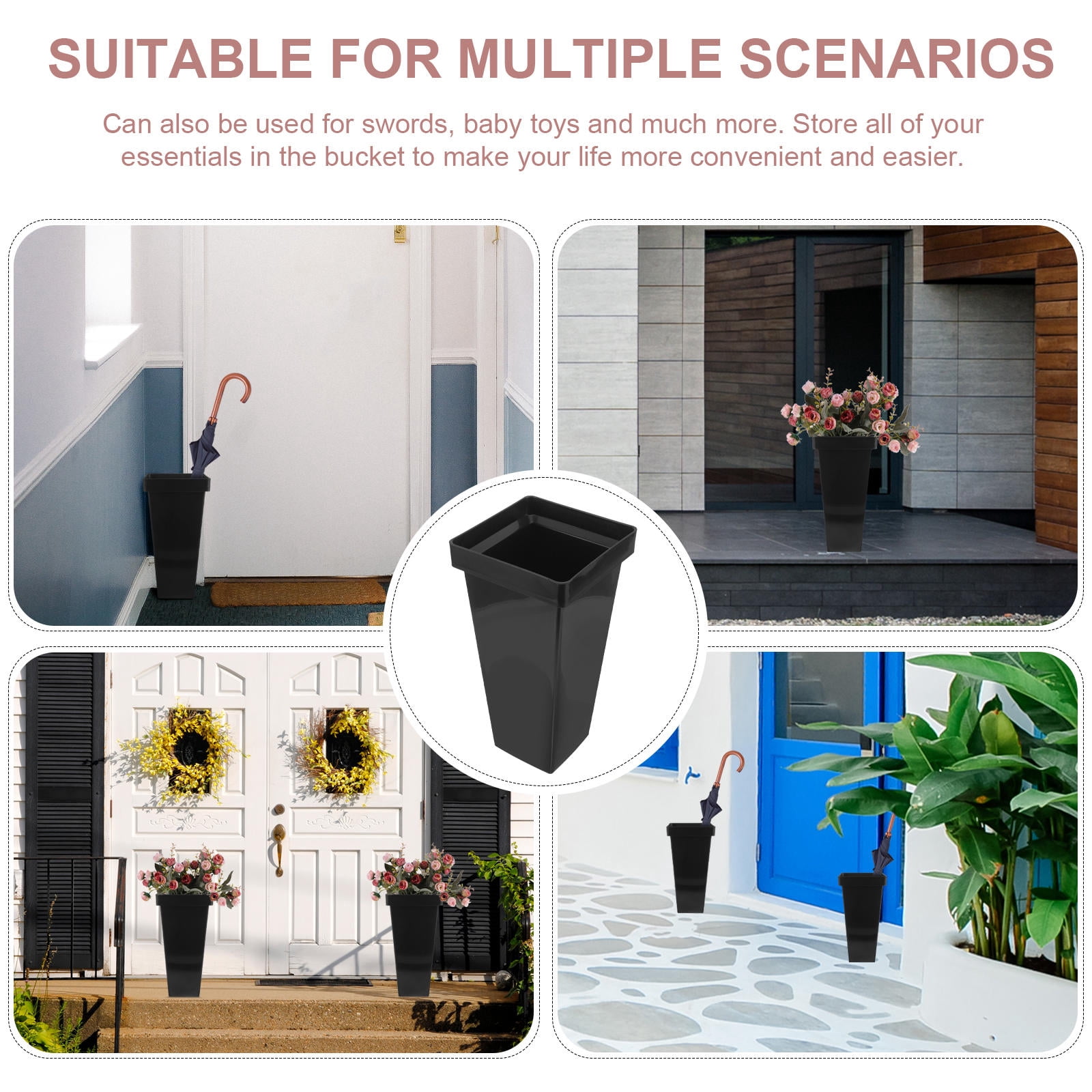 IBASETOY Outdoor Indoor Umbrella Holder Umbrella Basket Holder Plastic Black Simple Design for Entryway 1Set