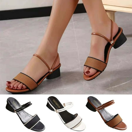 

Cethrio Women s Strappy Block Heel Sandals- on Clearance Wide Width Slides Sandal Roman Open Toe Chunky Heel White Dressy Sandals/ Slides Size 5.5