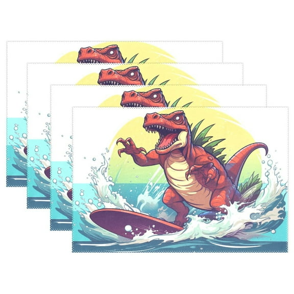 Ryvnso Placemats Set of 4 Dinosaur Skating Dining Mats Heat-Resistant Non-Slip Washable Table Mat