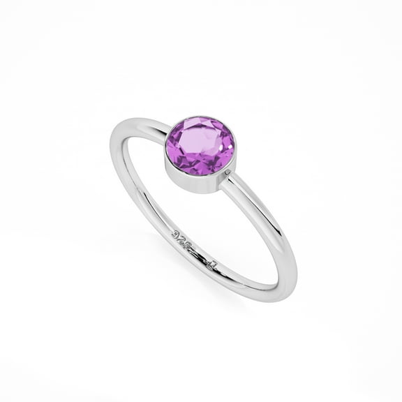 Natural Amethyst Round Shape Rings in Sterling Silver for Women, February Birthstone Jewelry for Her Birthday, Wedding Anniversary, Christmas, Mothers Day