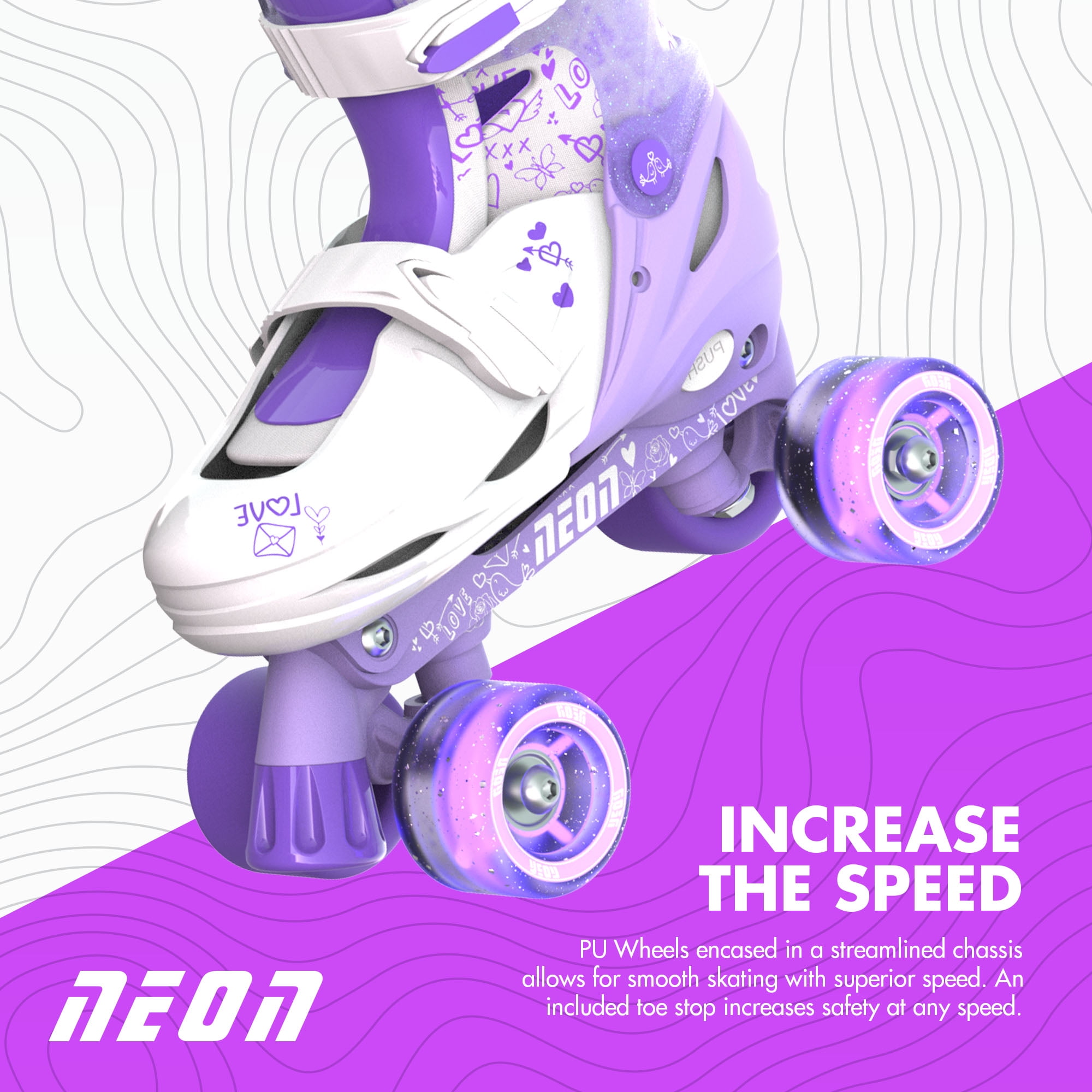 Yvolution Neon 2in1 Roller Skates Inline and Quad, Girls, Kids Skates, Size 3-6, Purple