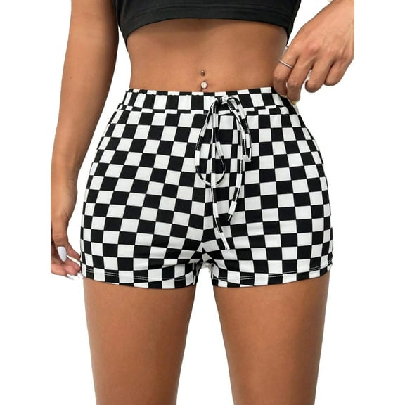 Women's Shorts Casual Plaid Track Black and White Petite XXS (0)