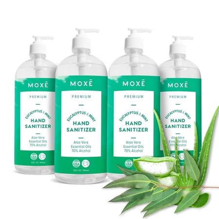 MOXE Hand Gel - Eucalyptus Mint 32 oz, 4 Pack Fights Germs and Bacteria