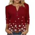 thumbnail image 2 of HOMBOM Womens V Neck Tops Christmas Button down Comfy Wine 3/4 Sleeve Graphic Santa Print Xmas Shirts for Female, 2 of 5