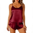thumbnail image 3 of VBTAPA Satin Silk Pajamas for Women Cami Pjs Set Adjustable Strap Camisole Shorts Set Backless Sleepwear Wine XXL, 3 of 7