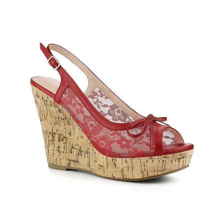 

Perphy Platform Heels Lace Bow Slingback Wedge Sandals for Women
