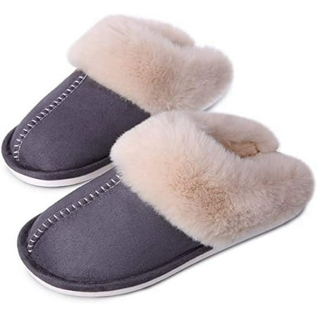 

HStylish Women s Slippers Fur House Shoes Memory Foam Soft Comfy Fuzzy Fluffy Furry Cozy Warm Classic Fashion Plush Slip on Anti-Skid Flip Flop Sandals Slides for Couples Bedroom Spa Indoor Outdoor