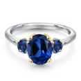 thumbnail image 3 of Gem Stone King 10K Two Tone Gold Blue Created Sapphire Engagement Ring for Women | 2.80 Cttw | Oval 9X7MM | Gemstone September Birthstone | Size 9, 3 of 6