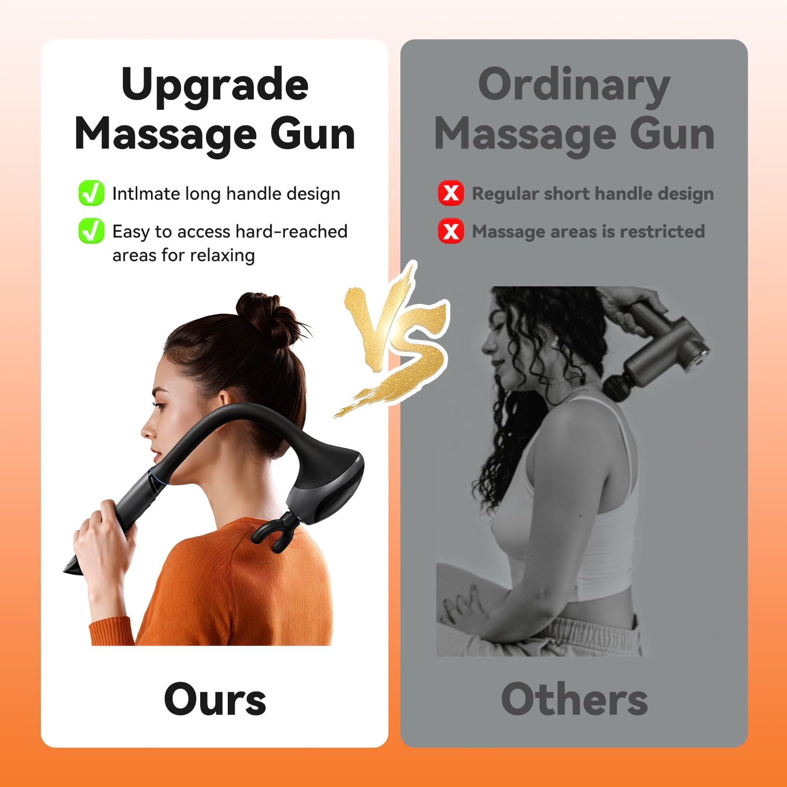 7-Shaped Back Massage Gun, Detachable Percussion Massager for Self Care, Professional Quiet Electric, Fitness Recovery Gift Set