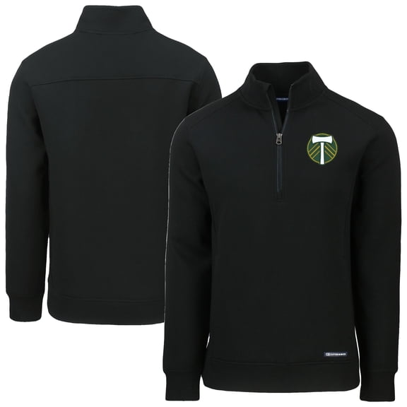 Men's-Cutter & Buck  Black Portland Timbers Roam Eco Recycled Tri-Blend Quarter-Zip Sweatshirt