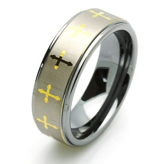 Men Women Tungsten Carbide Wedding Band Ring 8mm Comfort Fit Gold Plated Celtic Cross Tungsten Ring
