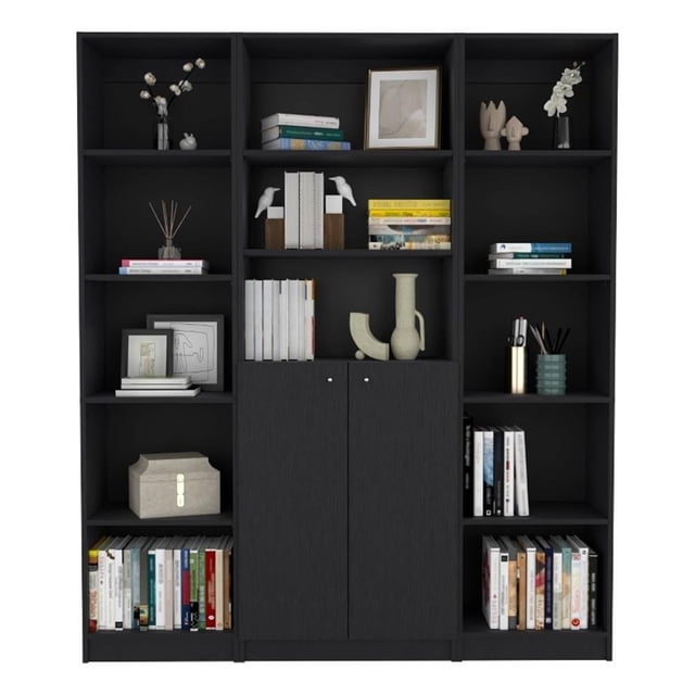 FM FURNITURE Atoka 3 Piece Living Room Set Black Engineered Wood