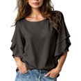 thumbnail image 2 of IUYRTFE Women's Crew Neck Batwing Sleeve Top Loose Fit Casual Summer Blouse, 2 of 5