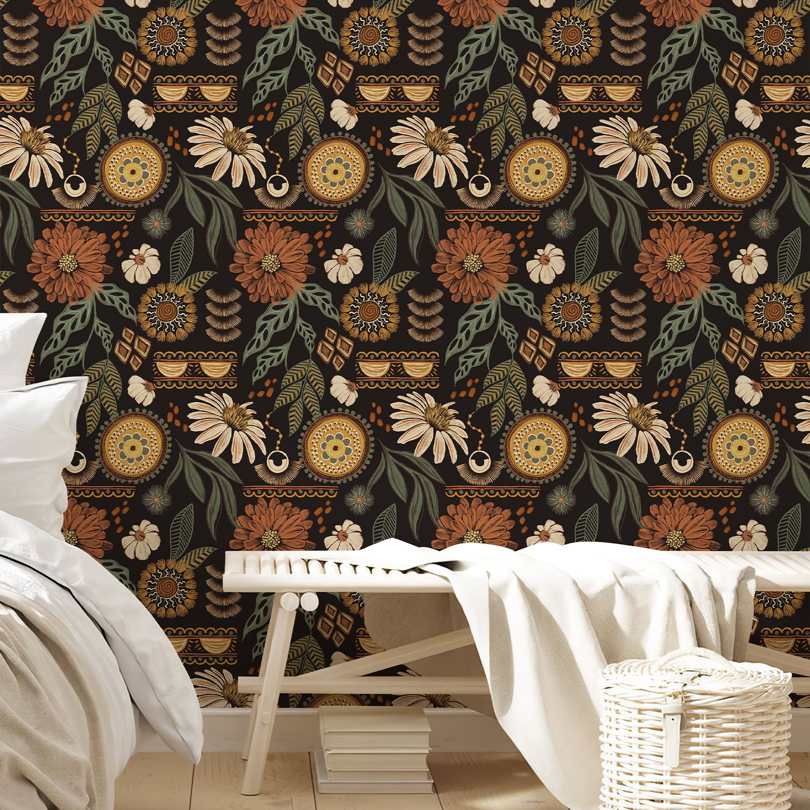 Xiayi Boho Sun Floral Peel and Stick Wallpaper 57.7 Sq. ft