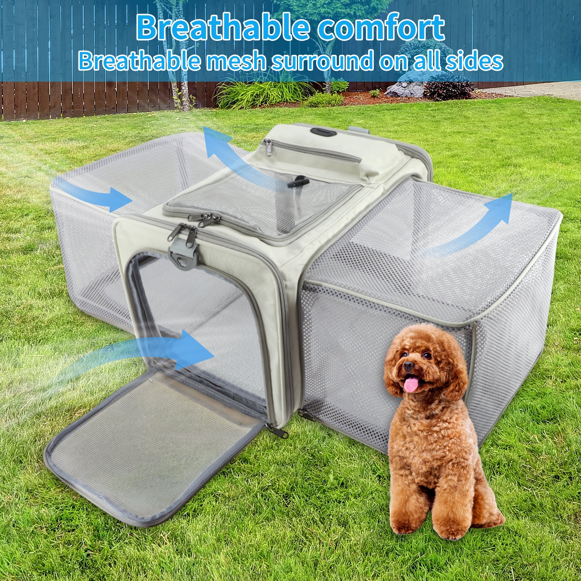 Unique Bargains Expandable Airline Approved Cat Carrier Soft-Sided Pet Travel Carrier with Removable Pad Collapsible Pet Carrier for Dogs Cats and Small Animals Beige