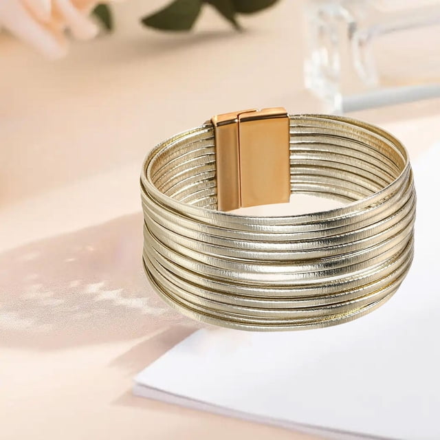 Pulsera elegante de aleación de zinc para mujer, accesorios de moda con cierre, duradera, regalo premium, brazalete versátil de múltiples . Estilo dorado A