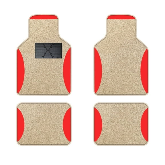 Leadwolf Car Floor Mats universal Full Coverage Auto Floor Mats All Weather Luxury Floor Liners Quality Car Mats Protector Car Carpet Beige and Red 4PCS