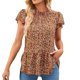 thumbnail image 1 of Gibobby Blusa de Trabajo de Manga Corta Camisa casual moda para mujer con volantes y cuello gasa floral manga corta(Naranja,G), 1 of 5