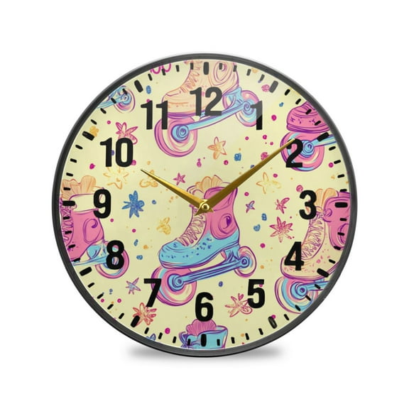 Yayeee Wall Clock Battery Operated 9.5" Silent Non-Ticking for Living Room, Neon Skates