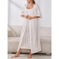 thumbnail image 3 of SUNSIOM Women Pajama Set, 3/4 Sleeve Open Front Robe with Long Slip Dress Striped Sleepwear Loungewear, 3 of 6