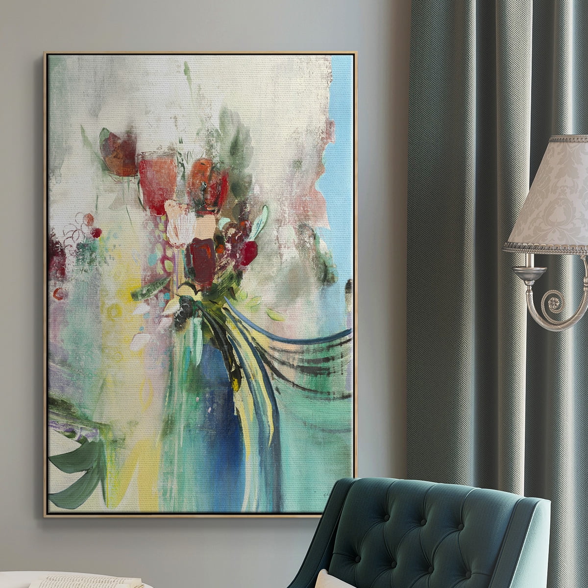 Celebration I Framed Premium Gallery Wrapped Canvas - Ready to Hang - 17 x 25 - Natural Wood Floating Frame