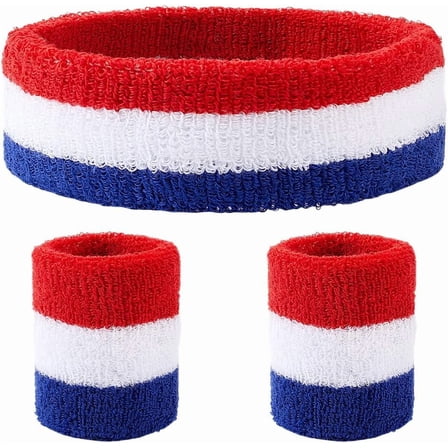 3Pcs Rainbow Striped Sports Headband Wristband Set Sports Competitions Sweatbands Breathable Terry Cloth Athletic Bands Wicking Sweat Absorbing Head Wrist Band