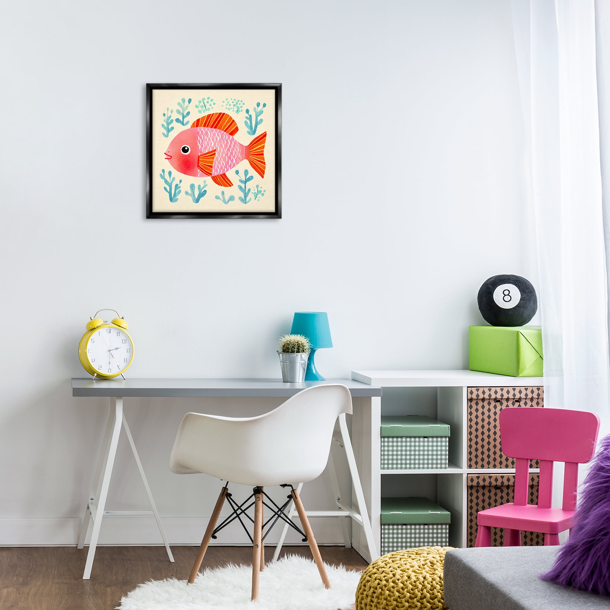 Stupell Industries Happy Fish & Seaweed Sprigs Animals Painting Black Floater Framed Canvas Art Print Wall Art, 18 x 18