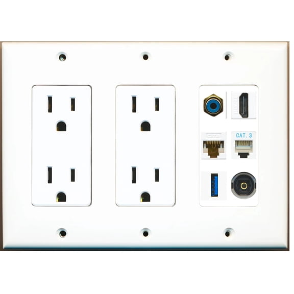 Ultra Spec Cables 1 Port HDMI Cat6 RCA Phone USB Toslink Wall Plate w/Dual Power Outlet